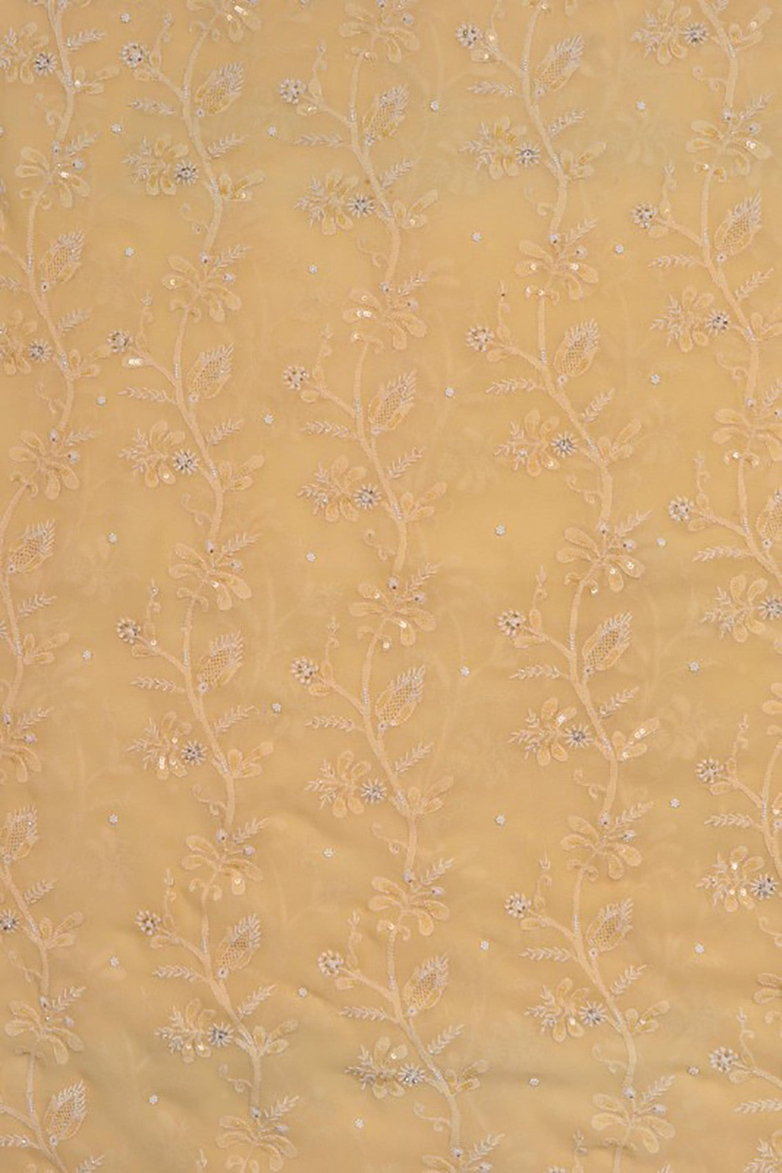 Ada Hand Embroidered Fawn Pure Georgette Lucknowi Chikankari Unstitched Suit Piece With Pearl Work A58116