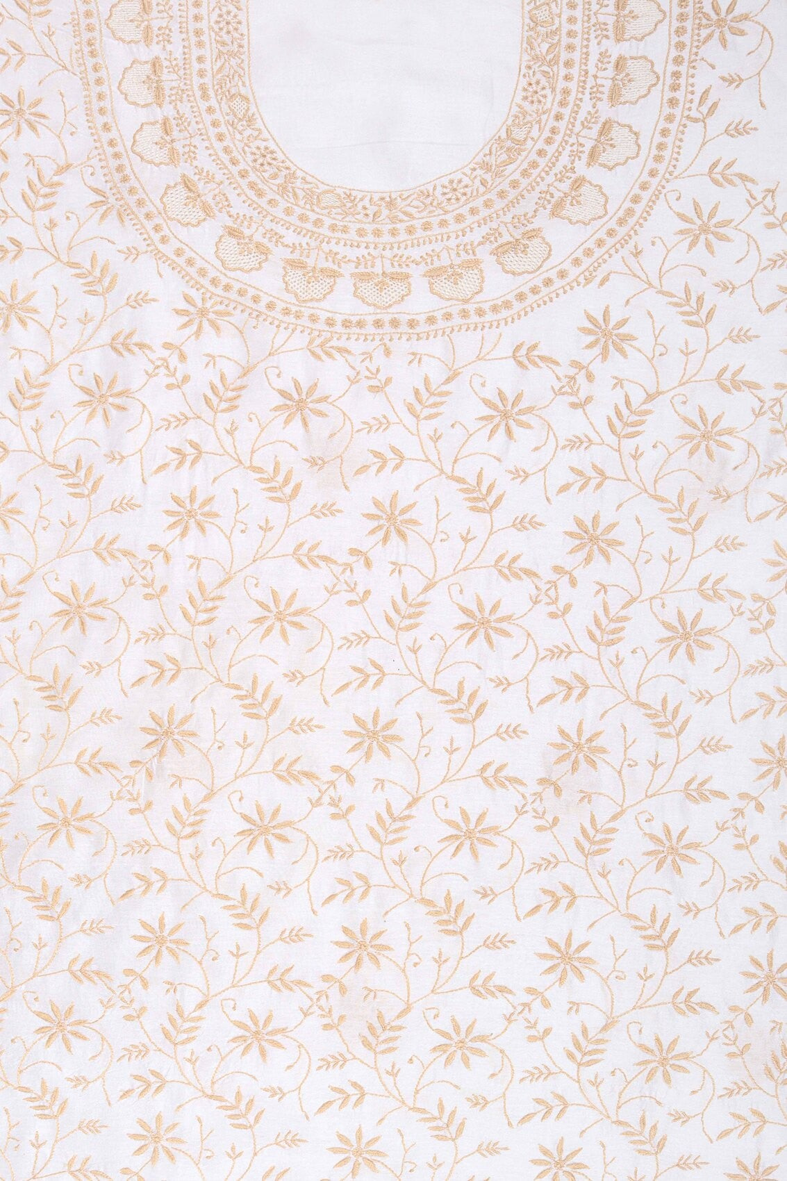 Ada Hand Embroidered Cream Chanderi Lucknowi Chikankari Unstitched Kurta Dupatta Set 01A130056