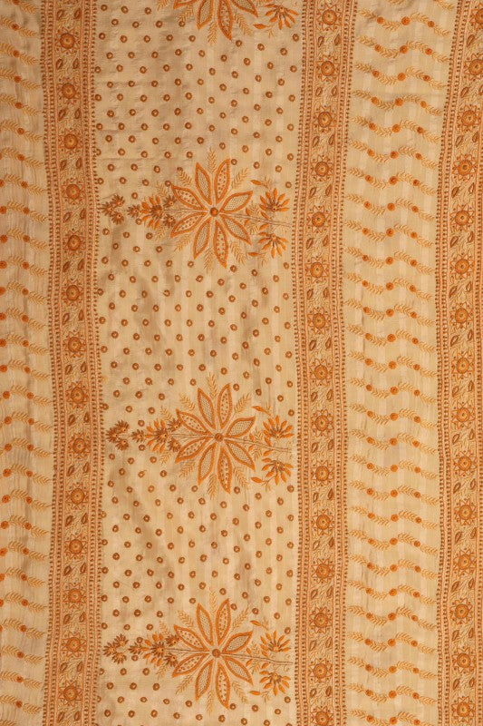 Ada Hand Embroidered Fawn Crepe Lucknowi Chikankari Saree With Blouse A108882