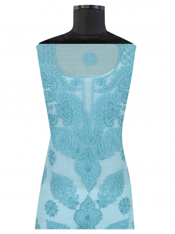 Ada Hand Embroidered Arctic Blue Georgette Lucknowi Chikan Unstitched Suit Piece A211229