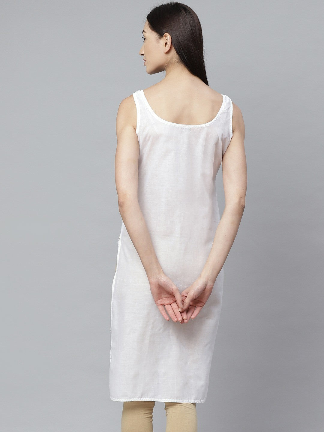 Ada Fawn and White Cotton Long Slips Combo of 2  A307661.