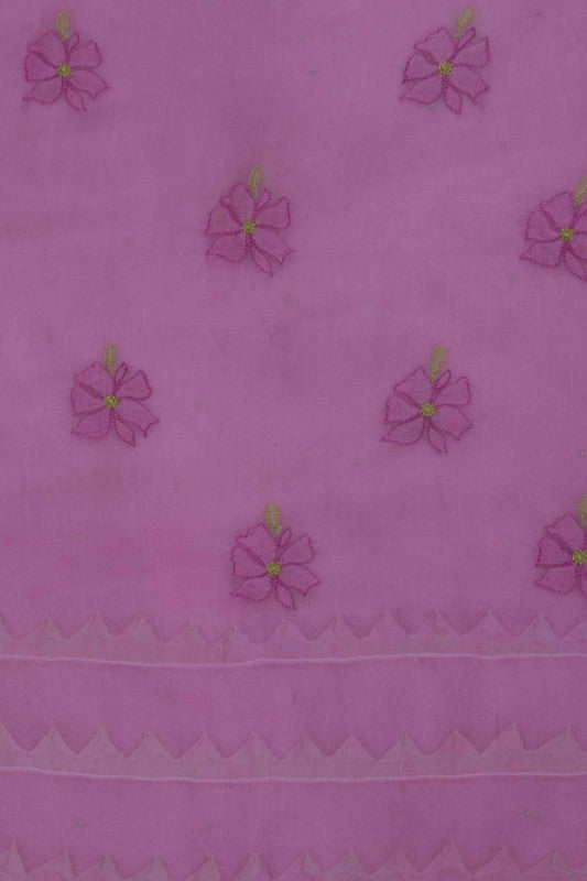 Ada Hand Embroidered Mauve Organza Lucknowi Chikan Unstitched Kurta Dupatta Set A587994