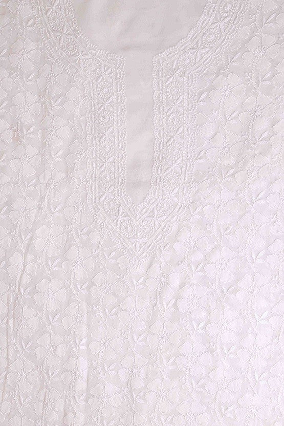 Ada Hand Embroidered White Pure Georgette Lucknowi Chikan Unstitched Kurta Dupatta Set A94855