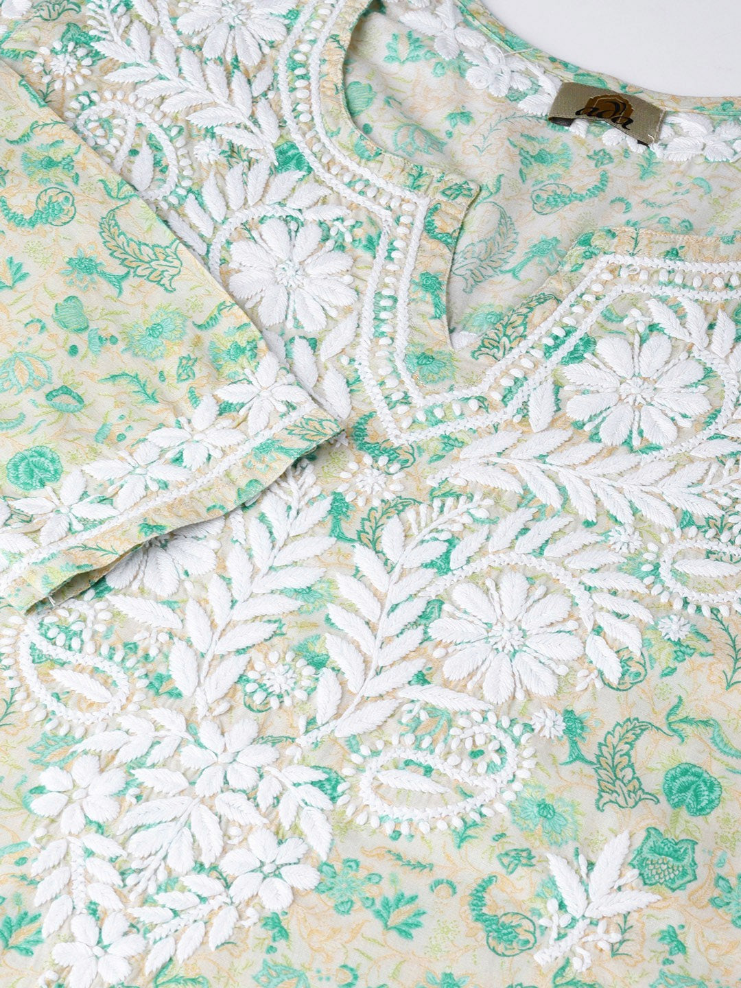 Ada Hand Embroidered Fawn Green Cotton Lucknowi Chikankari Kurta- A100029