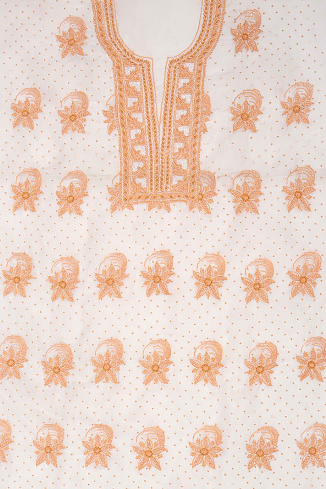 Ada Hand Embroidered Cream Organza Lucknowi Chikankari Unstitched Suit Piece With Pearl Work A586210