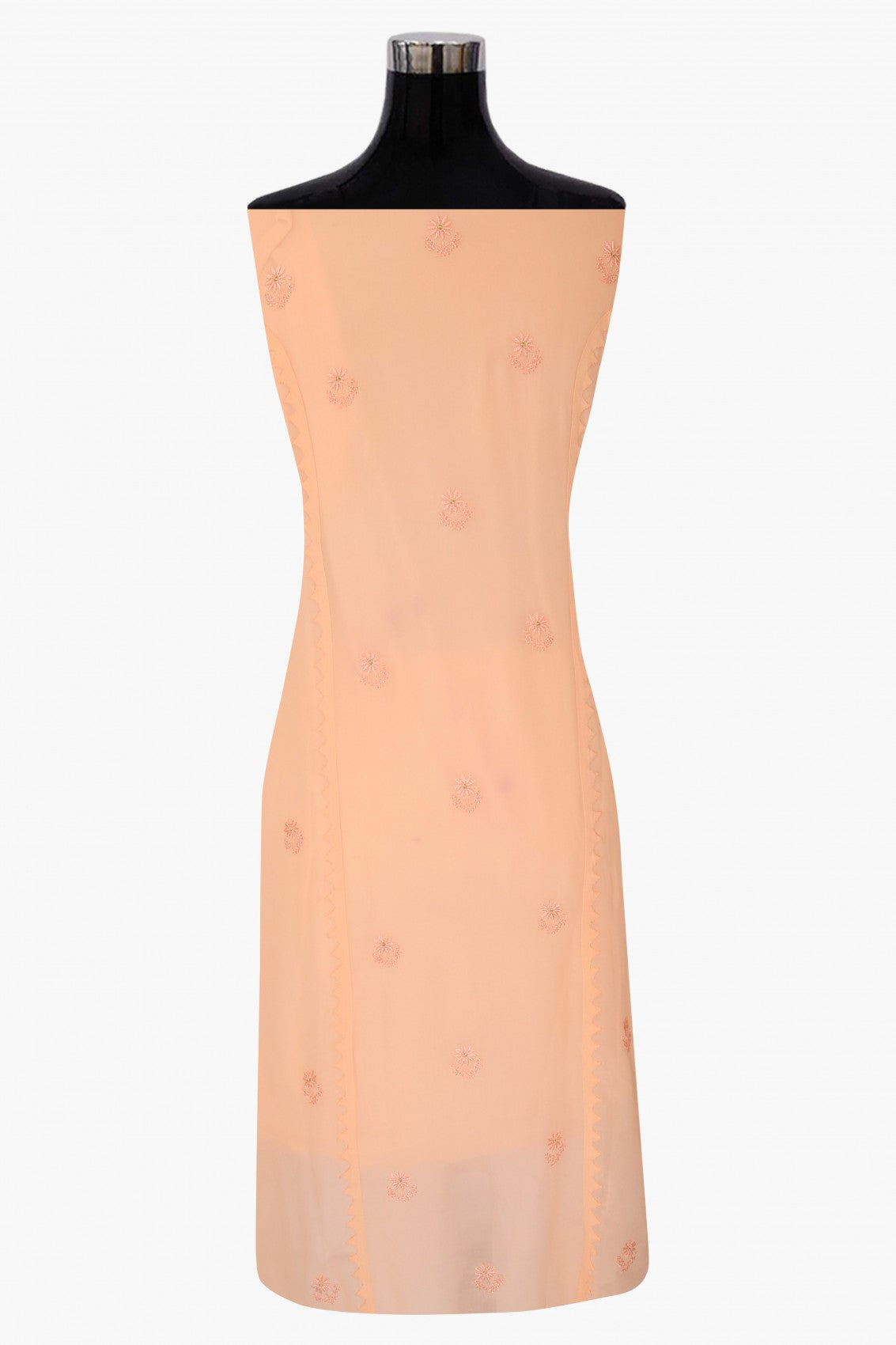 Ada Hand Embroidered Peach Pure Georgette Lucknowi Chikankari Unstitched Kurta Dupatta Set With Zari Work A374517