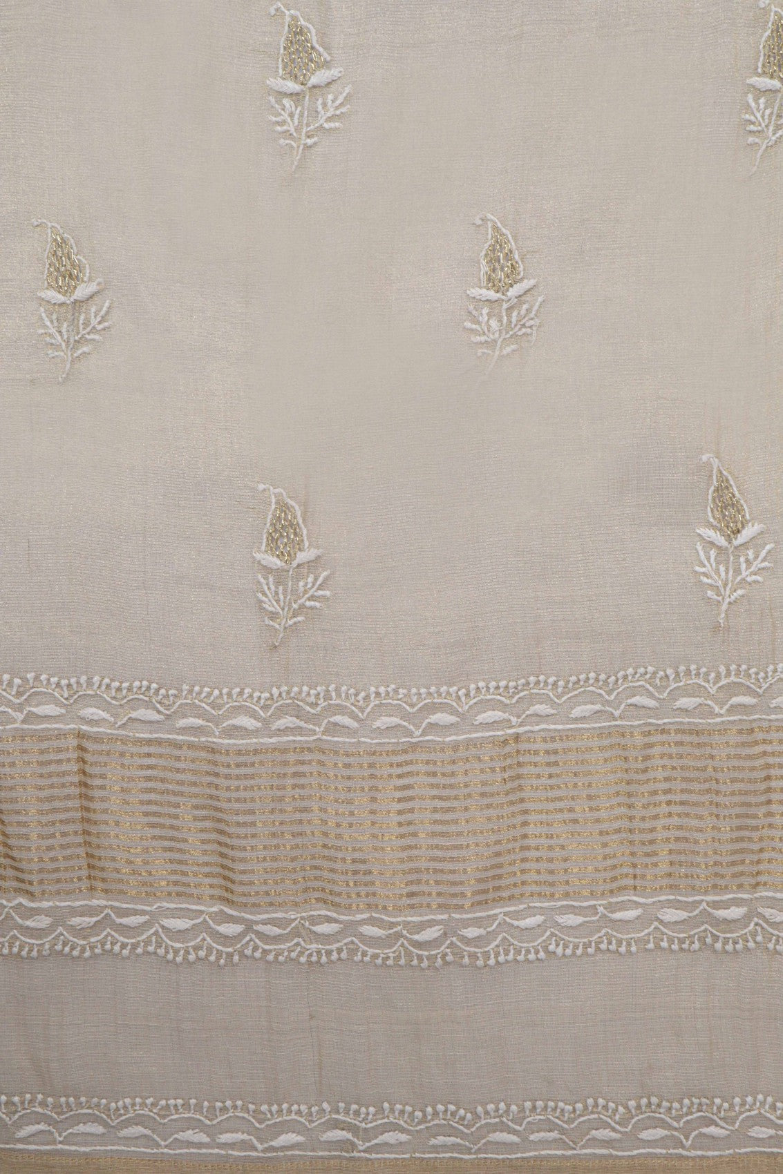 Ada Hand Embroidered Natural Fawn Tissue Lucknowi Chikankari Semi stitched Anarkali Kurta Dupatta Set With Zari Work 01A224436