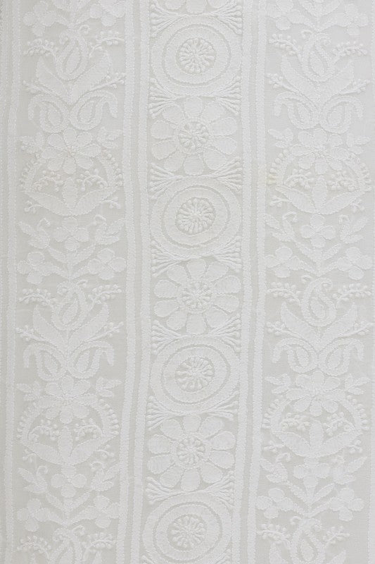 Ada Hand Embroidered White Georgette Lucknowi Chikan Unstitched Kurta Piece- A621926
