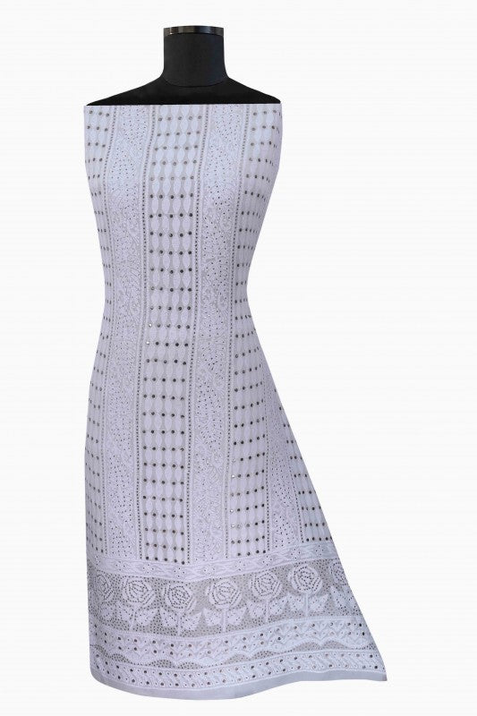 Ada Hand Embroidered White Pure Georgette Lucknowi Chikan Unstitched Kurta Piece With Muqaish Work A199086