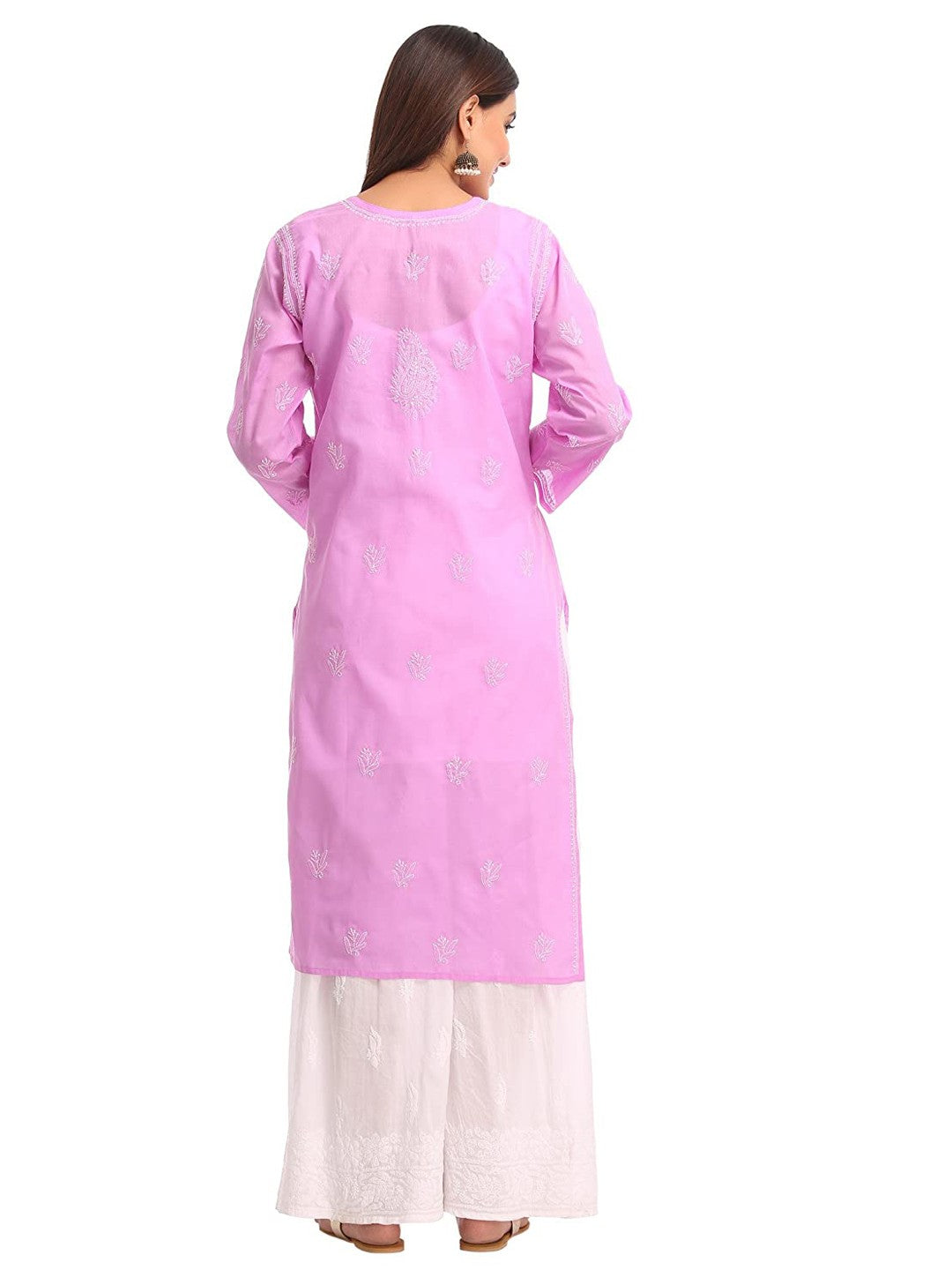 Ada Hand Embroidered Lavender Cotton Lucknowi Chikankari Straight Kurta A231691