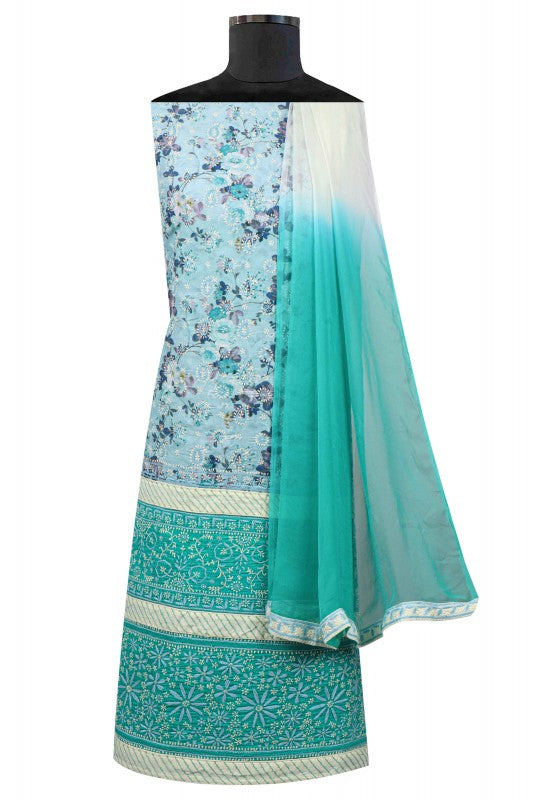 Ada Hand Embroidered Sea Green Cotton Lucknowi Chikan Unstitched Suit Piece A478843