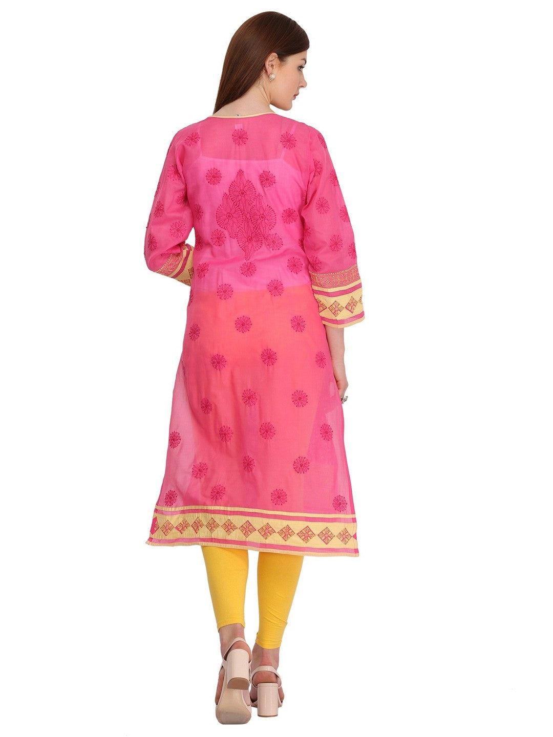 Ada Hand Embroidered Magenta Cotton Lucknowi Chikankari Straight Kurta A273522