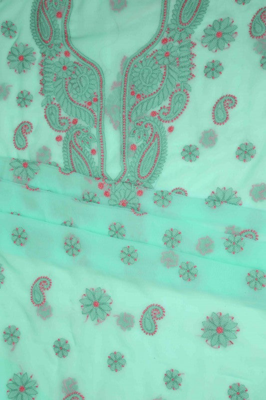 Ada Hand Embroidered Sea Green Georgette Lucknowi Chikan Unstitched Suit Piece A211186