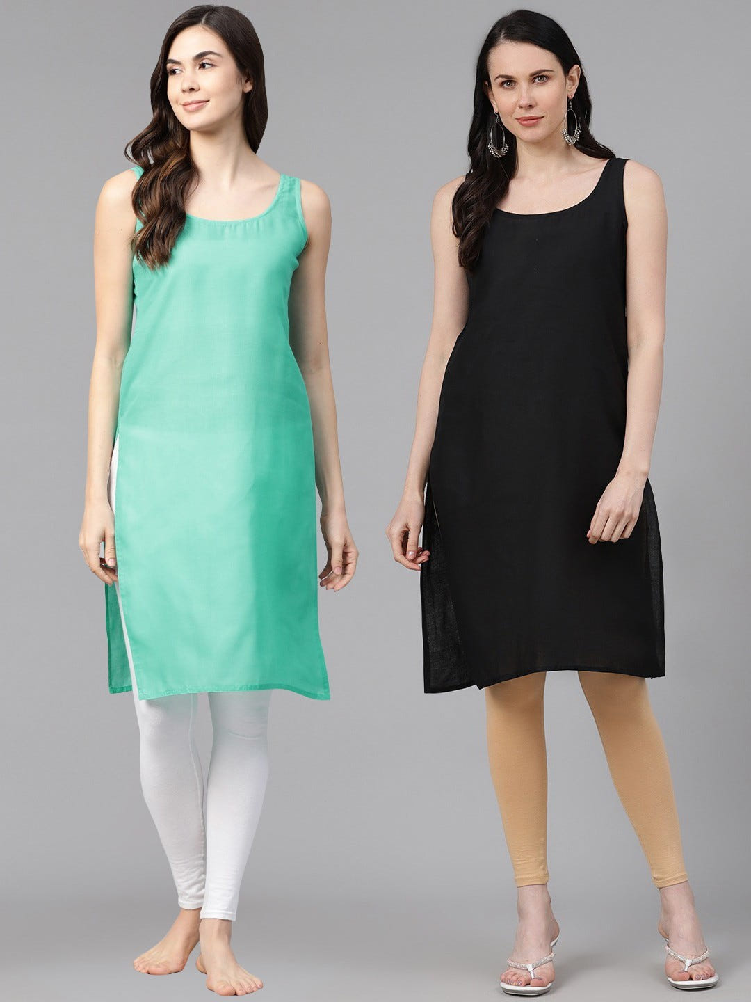 Ada Black And Turquoise Blue Cotton Long Slips Combo of 2 A111133.