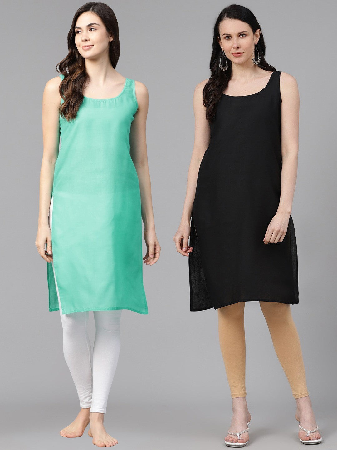 Ada Black And Turquoise Blue Cotton Long Slips Combo of 2 A111133.