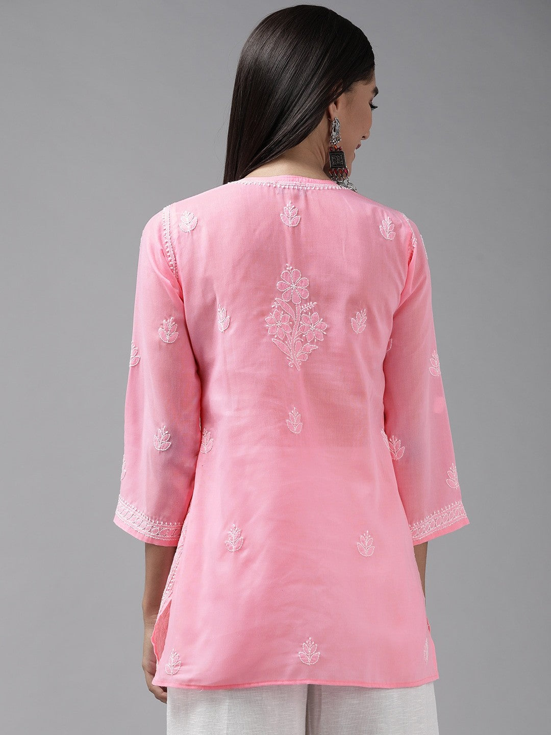 Ada Hand Embroidered Dark Pink Cotton Lucknowi Chikankari Straight Kurti A911242