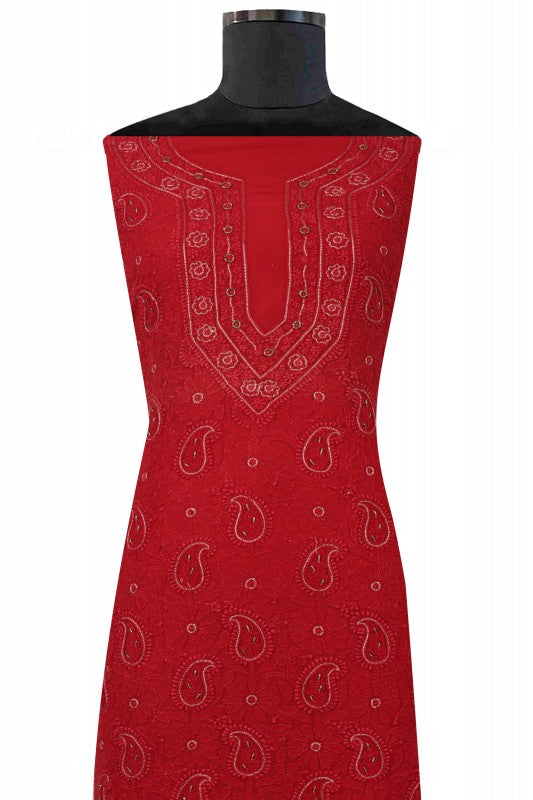 Ada Hand Embroidered Maroon Georgette Lucknowi Chikan Unstitched Kurta Piece With Zari Work A599199