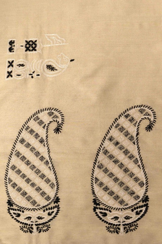 Ada Hand Embroidered Fawn Moonga Silk Lucknowi Chikankari Saree With Blouse A501815