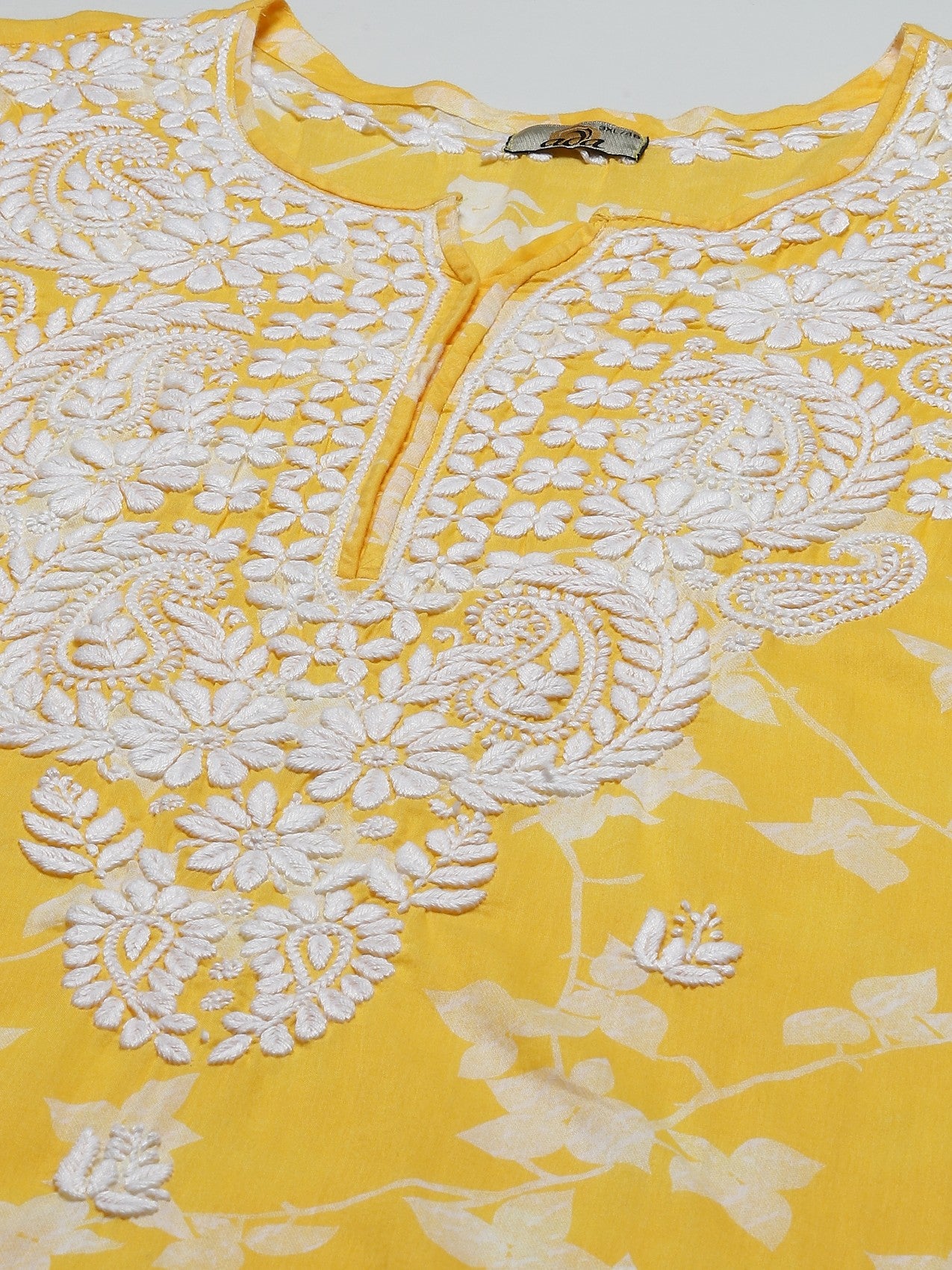 Ada Hand Embroidered Yellow Cotton Lucknowi Chikan Kurta A411268