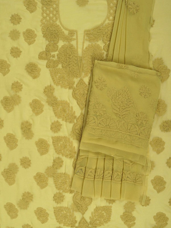 Ada Hand Embroidered Chartreuse Green Georgette Lucknowi Chikankari Unstitched Suit Piece A211227