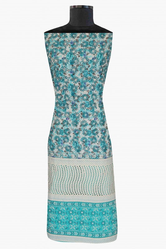 Ada Hand Embroidered Sea Green/Cream Cotton Lucknowi Chikan Unstitched Suit Piece-A478841