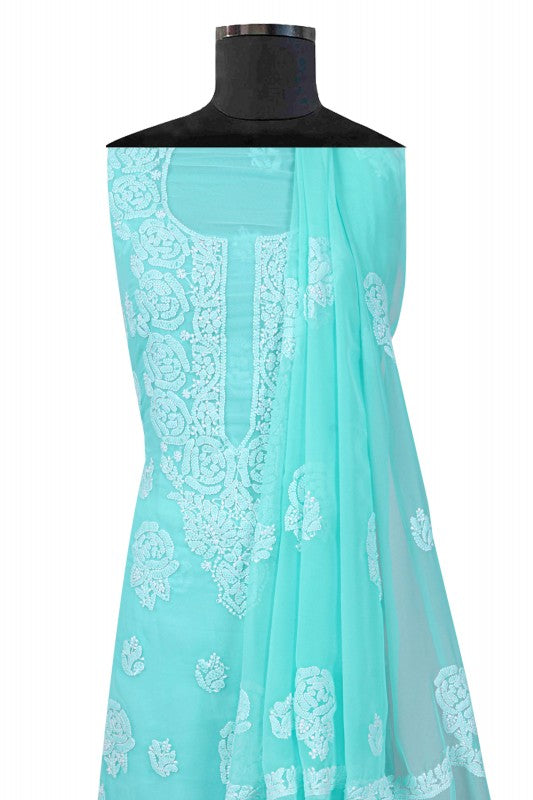 Ada Hand Embroidered Sea Green Georgette Lucknowi Chikankari Unstitched Suit Piece A211211