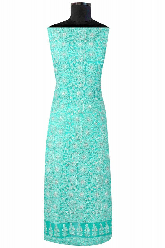 Ada Hand Embroidered Sea Green Georgette Lucknowi Chikan Unstitched Suit Piece A608153