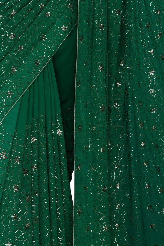 Ada Hand Embroidered Emerald Green Shaded Pure Georgette Lucknowi Chikankari Saree/Blouse with Muqaish Work A406251