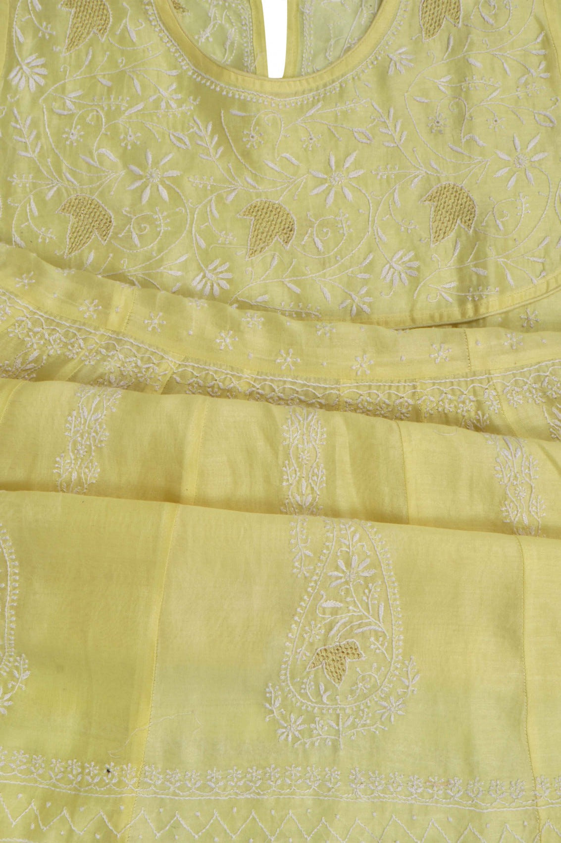 Ada Hand Embroidered Lemon Chanderi Lucknowi Chikankari Semi-Stitched Anarkali Kurta Dupatta Set With Zari Work 01A205829