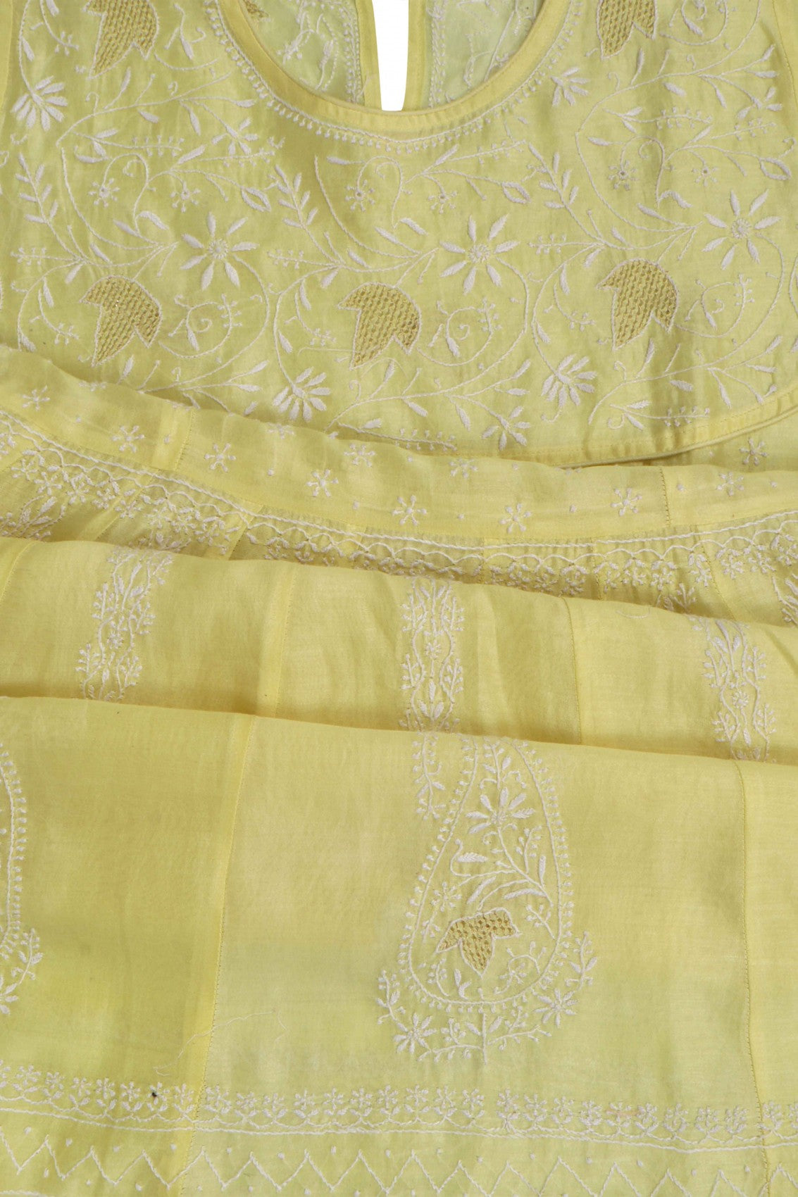 Ada Hand Embroidered Lemon Chanderi Lucknowi Chikankari Semi-Stitched Anarkali Kurta Dupatta Set With Zari Work 01A205829