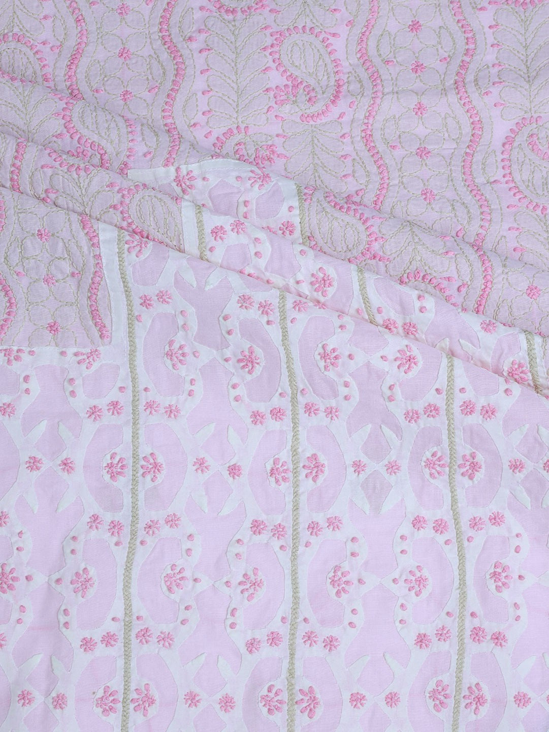 Ada Hand Embroidered Pink Cotton Lucknowi Chikan Unstitched Suit Piece– A619270