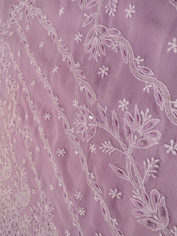 Ada Hand Embroidered Mauve Pure Georgette Lucknowi Chikankari Saree/Blouse with Pearl Work A534050
