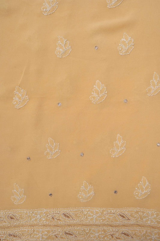 Ada Hand Embroidered Fawn Georgette Lucknowi Chikan Unstitched Kurta Piece With Pearl Work A511714