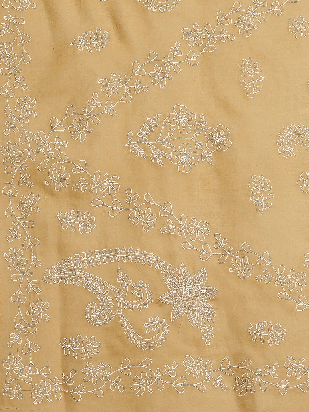 Ada Hand Embroidered Fawn Cotton Lucknow Chikan Saree With Blouse- A311224