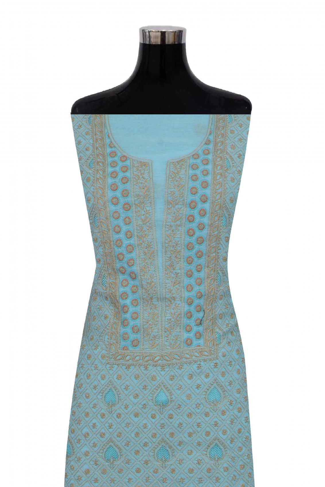 Ada Hand Embroidered Powder Blue Chanderi Lucknowi Chikan Unstitched Suit Piece A609234