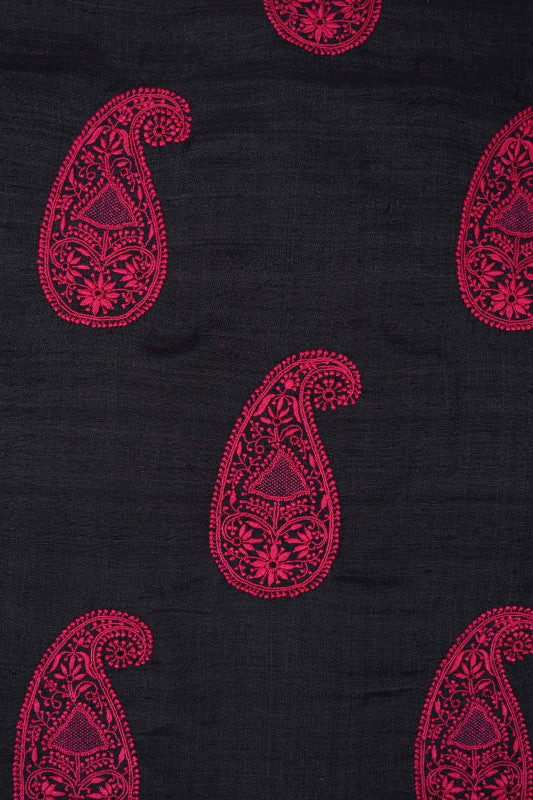 Ada Hand Embroidered Black Dual Shade Ghicha Silk Lucknowi Chikankari Saree With Blouse A49744