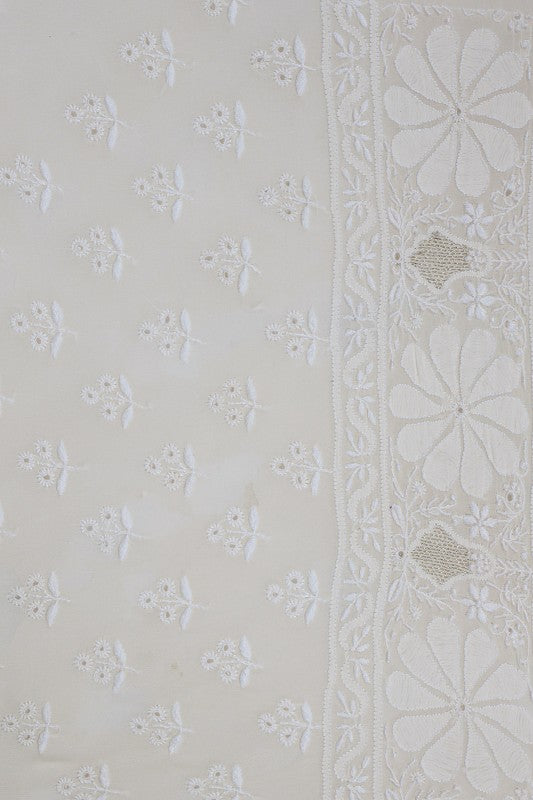 Ada Hand Embroidered White Pure Georgette Lucknowi Chikankari Lehenga Set A594297