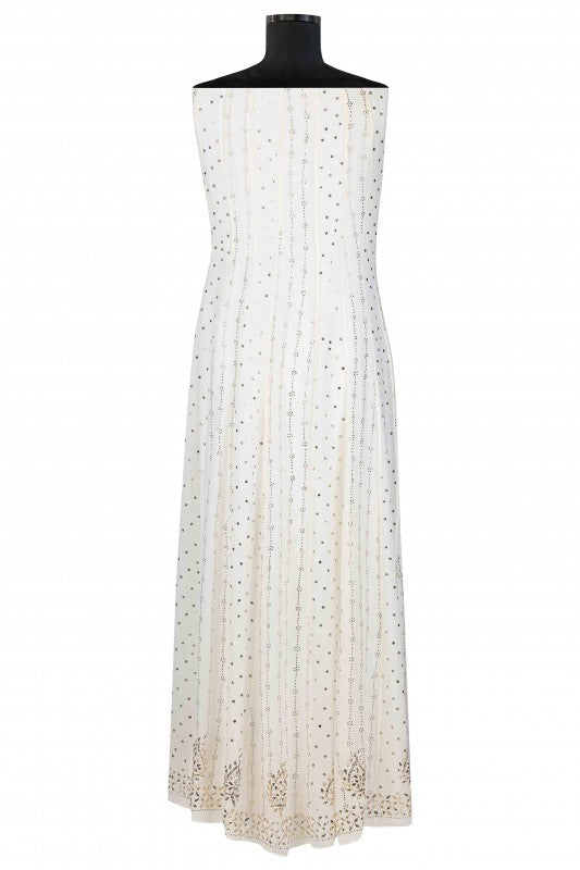 Ada Hand Embroidered White Pure Georgette Semi Stitched Anarkali Kurta Dupatta Set with Muqaish Work A602581
