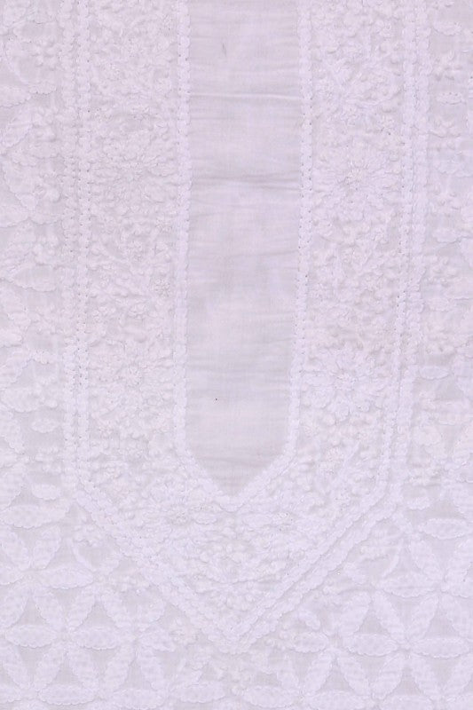 Ada Hand Embroidered White Cotton Chikan Unstitched Men's Kurta Piece-A617086