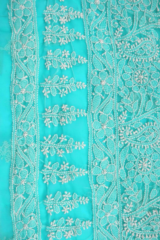 Ada Hand Embroidered Sea Green Georgette Lucknowi Chikan Unstitched Suit Piece A608153