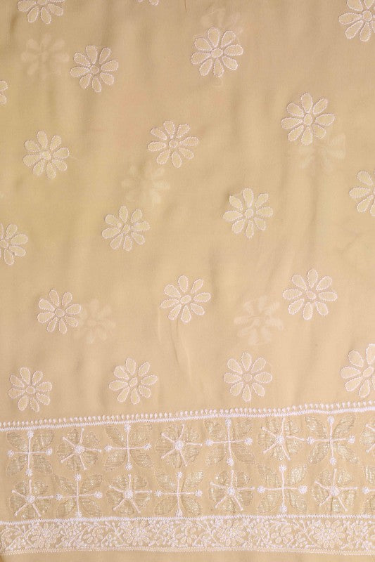 Ada Hand Embroidered Fawn Pure Georgette Lucknowi Chikan Unstitched Kurta Dupatta Set A306716