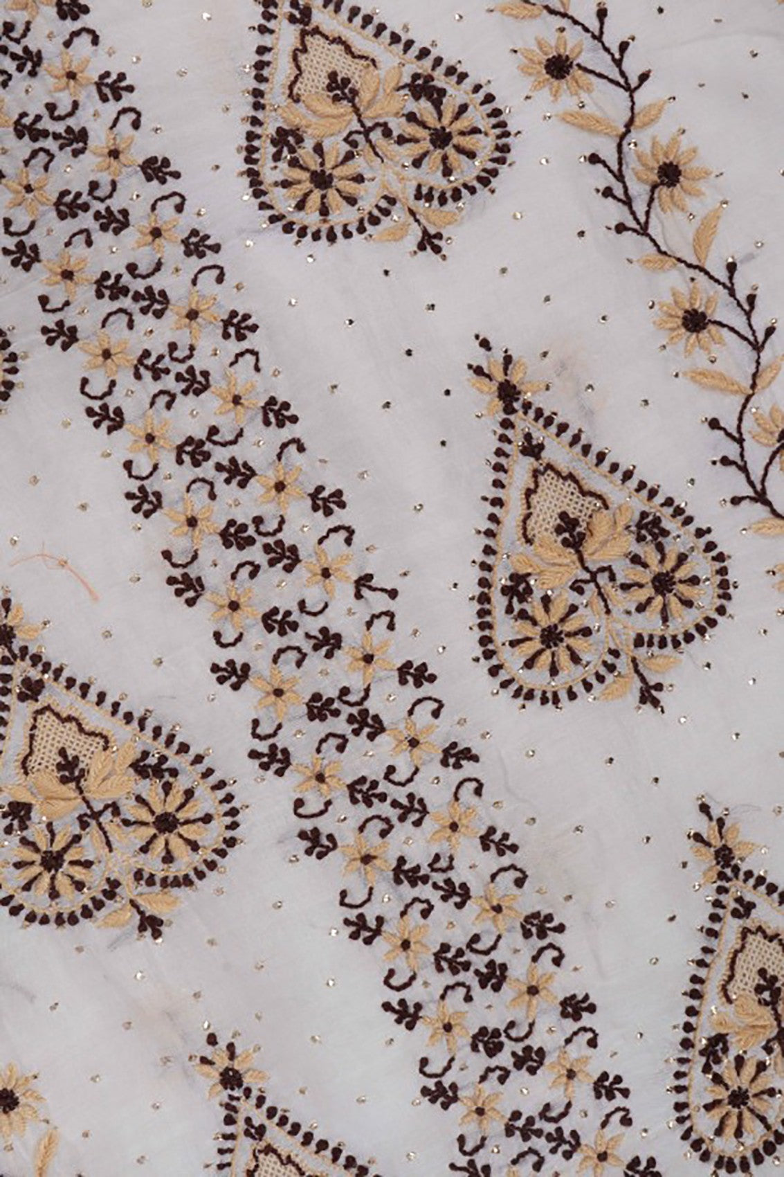 Ada Hand Embroidered Cream Chanderi Lucknowi Chikankari Unstitched Kurta Dupatta Set With Muqaish Work A570898