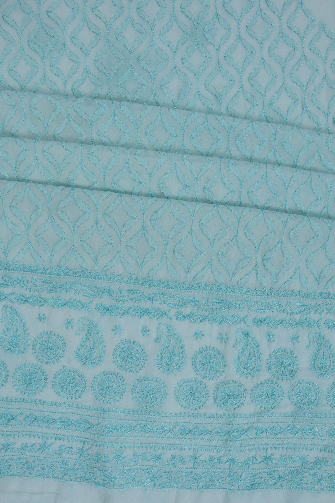Ada Hand Embroidered Sea Green Georgette Lucknowi Chikankari Unstitched Kurta Dupatta Set A525503