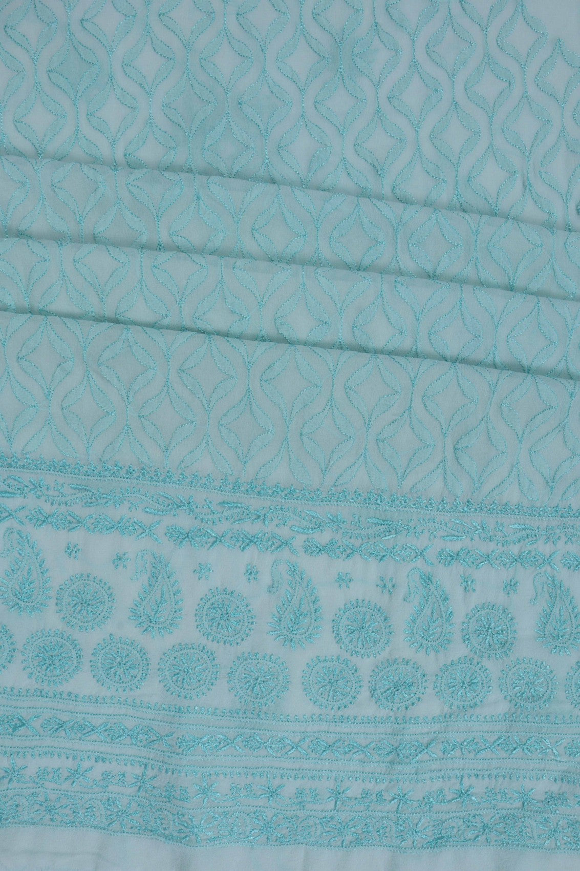 Ada Hand Embroidered Sea Green Georgette Lucknowi Chikankari Unstitched Kurta Dupatta Set A525503