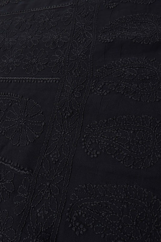 Ada Hand Embroidered Black Georgette Lucknowi Chikan Semi-Stitched Anarkali Kurta Dupatta Set A517238