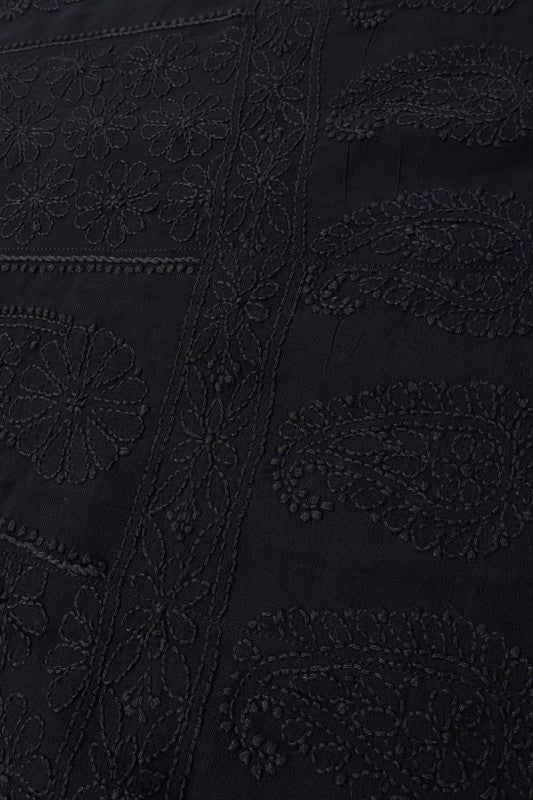 Ada Hand Embroidered Black Georgette Lucknowi Chikan Semi-Stitched Anarkali Kurta Dupatta Set A517238