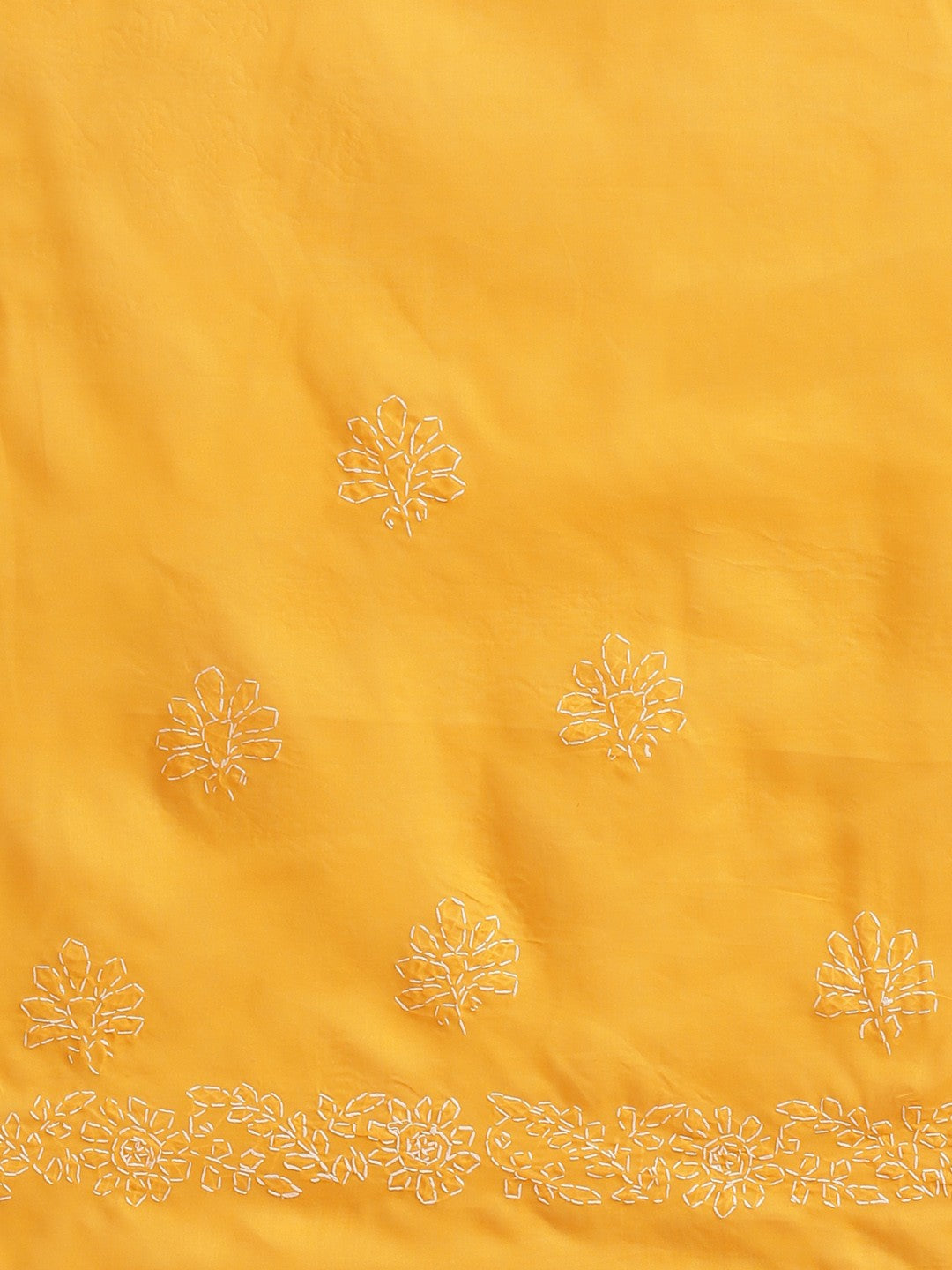 Ada Hand Embroidered Yellow Cotton Lucknow Chikan Saree With Blouse A100541