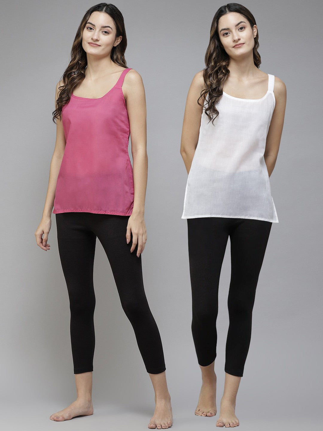 Ada White & Onion Pink Cotton Short Slips Combo of 2 A111169.