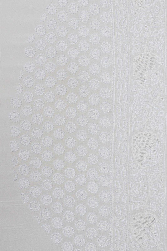 Ada Hand Embroidered White Pure Georgette Lucknow Chikan Saree With Blouse-A453443
