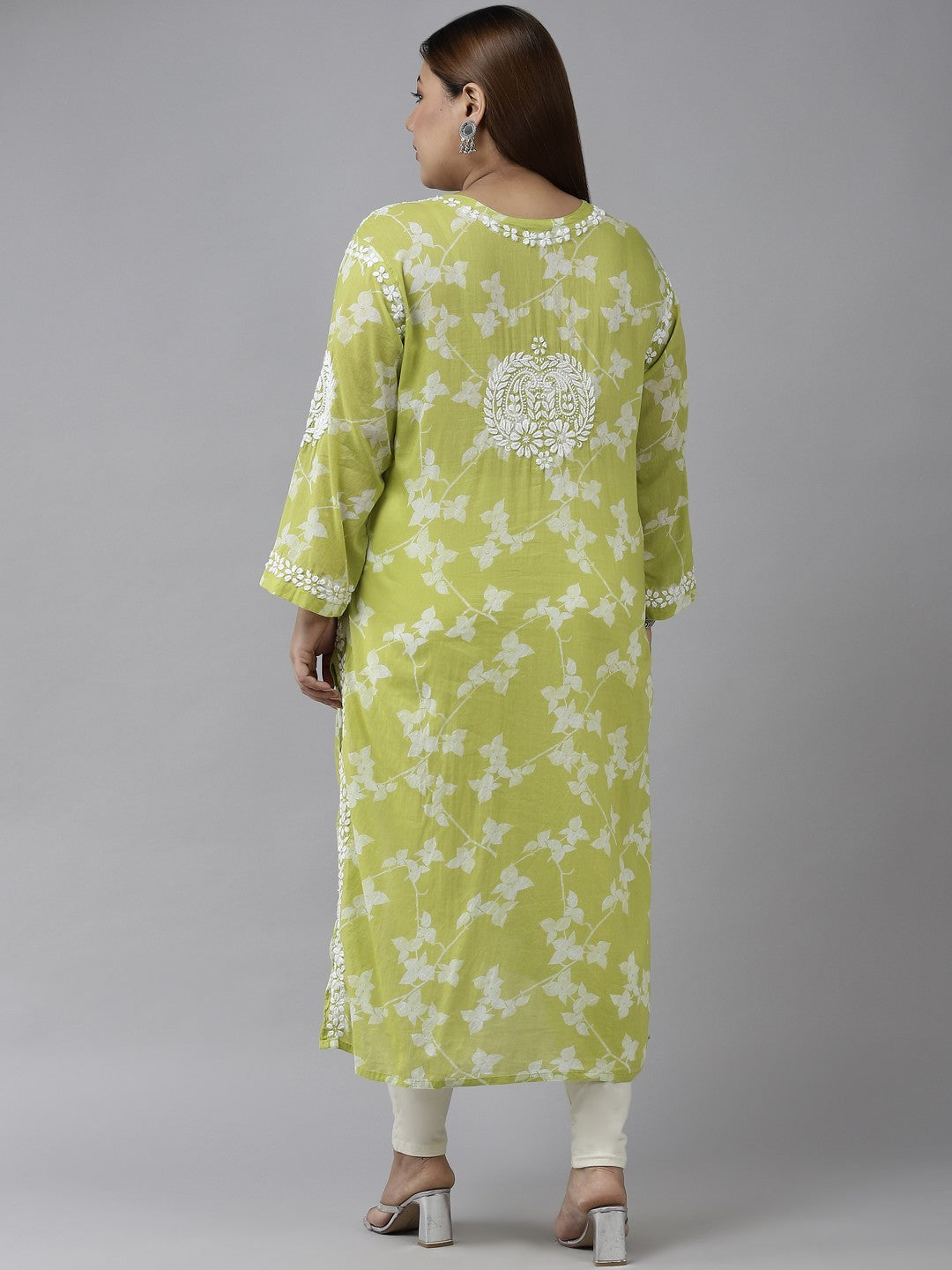 Ada Hand Embroidered Green Cotton Lucknow Chikan Kurta A411352
